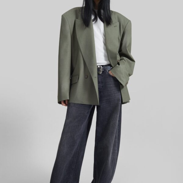 The Frankie Shop Valter Oversized Blazer - Pale Olive - Oversized Minimalist Jackets in Green - Shop at Coveti