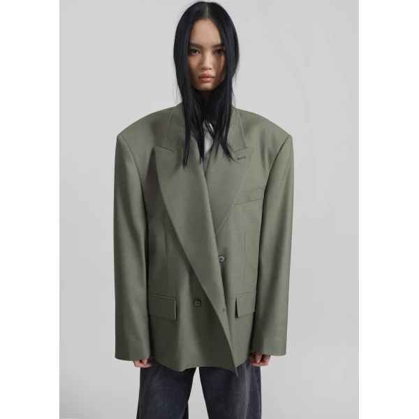 The Frankie Shop Valter Oversized Blazer – Pale Olive, view 6