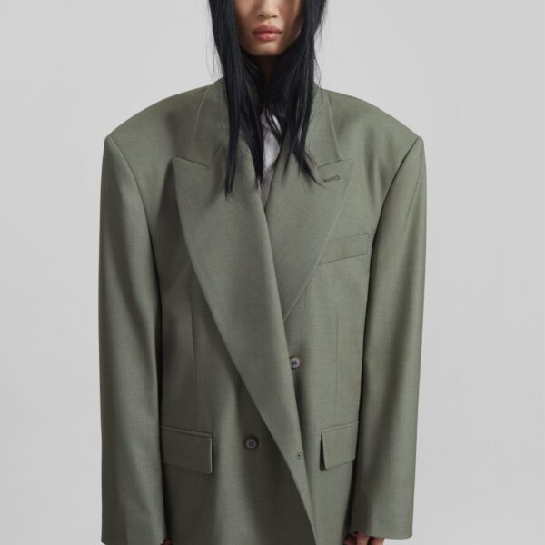 The Frankie Shop Valter Oversized Blazer - Pale Olive - Oversized Minimalist Jackets in Green - Shop at Coveti