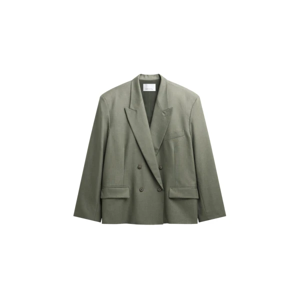 The Frankie Shop Valter Oversized Blazer - Pale Olive - Oversized Minimalist Jackets in Green - Shop at Coveti