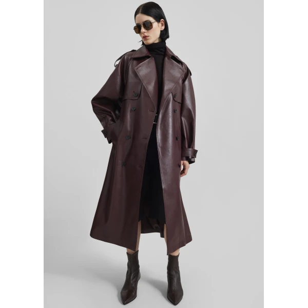 The Frankie Shop Vandve Faux Leather Trench – Burgundy Coat, view 4