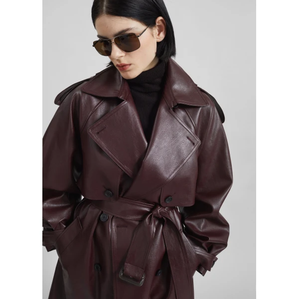 The Frankie Shop Vandve Faux Leather Trench – Burgundy Coat, view 5