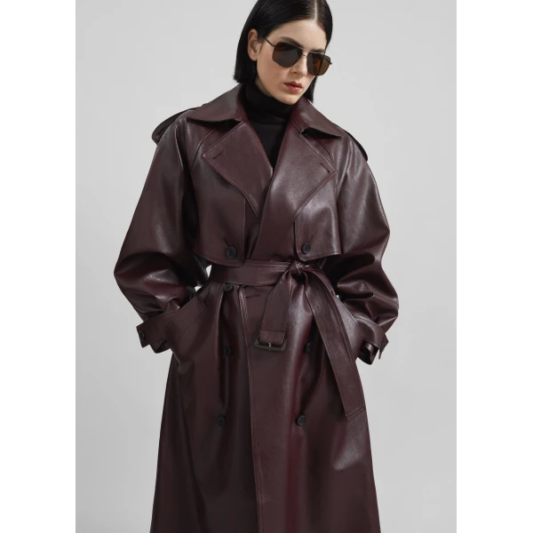 The Frankie Shop Vandve Faux Leather Trench – Burgundy Coat, view 6