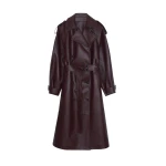 The Frankie Shop Vandve Faux Leather Trench - Burgundy - Oversized Minimalist Coats in Red - Shop at Coveti