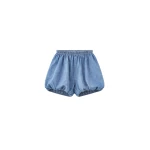 The Frankie Shop Varzy Denim Bubble-Hem Shorts - Medium Wash - Oversized Minimalist Shorts in Grey - Shop at Coveti