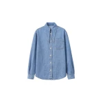 The Frankie Shop Varzy Denim Shirt - Medium Wash - Oversized Minimalist Tops in Grey - Shop at Coveti