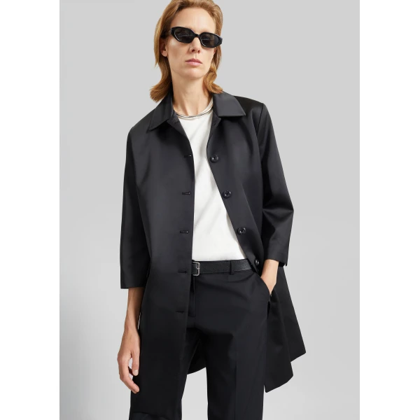 The Frankie Shop Vavin Satin Long Jacket – Black, view 2