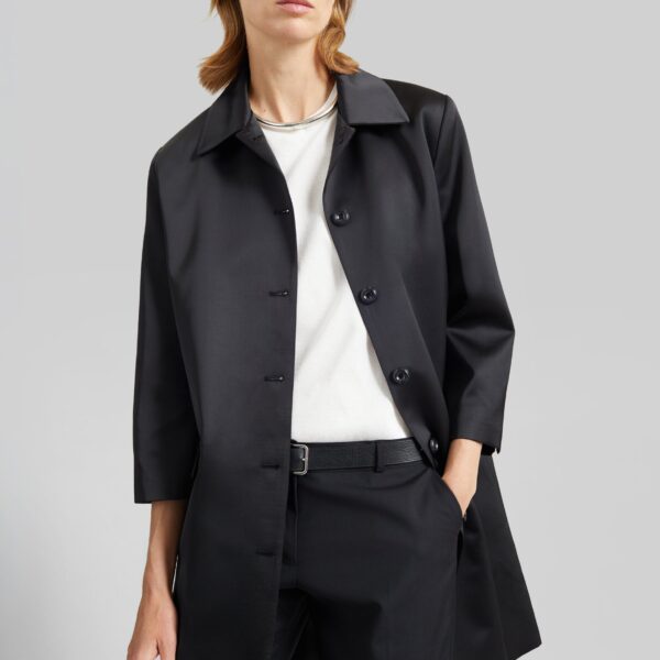 The Frankie Shop Vavin Satin Long Jacket - Black - Oversized Minimalist Jackets in Black - Shop at Coveti