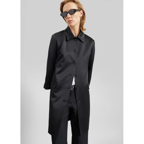 The Frankie Shop Vavin Satin Long Jacket – Black, view 4