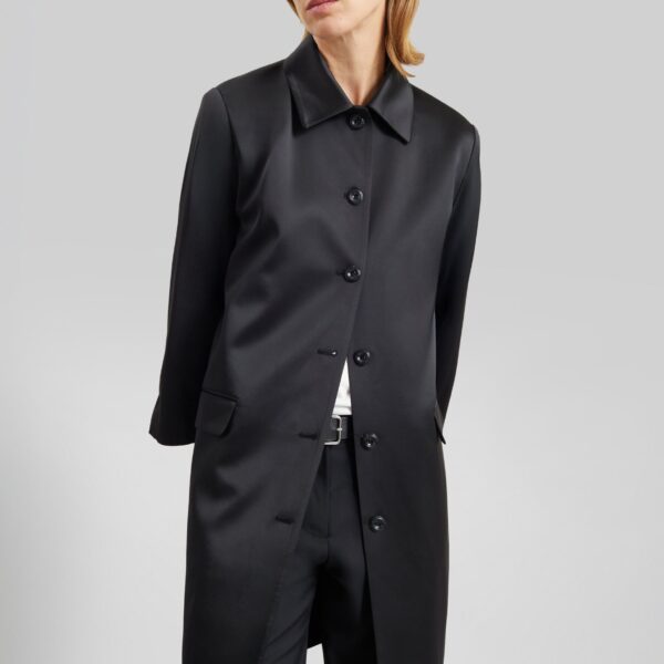 The Frankie Shop Vavin Satin Long Jacket - Black - Oversized Minimalist Jackets in Black - Shop at Coveti