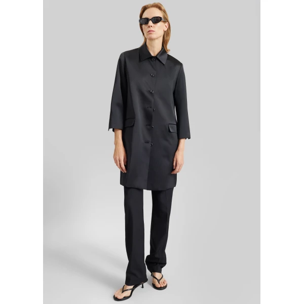The Frankie Shop Vavin Satin Long Jacket – Black, view 6