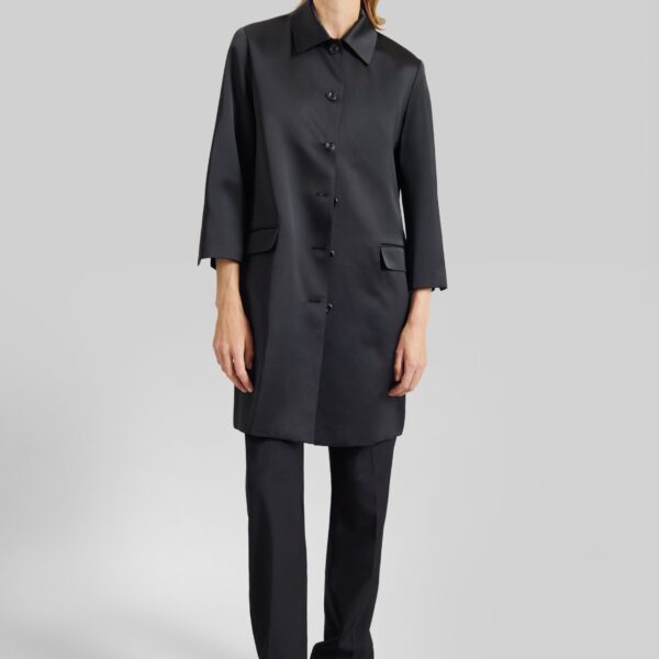 The Frankie Shop Vavin Satin Long Jacket - Black - Oversized Minimalist Jackets in Black - Shop at Coveti