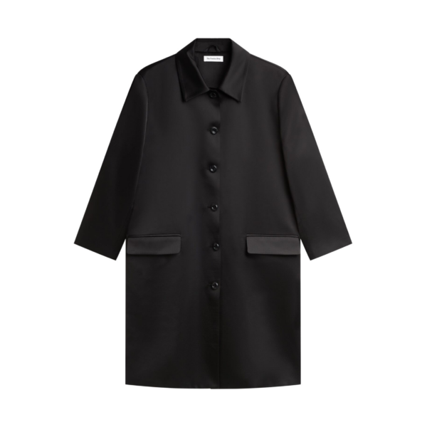 The Frankie Shop Vavin Satin Long Jacket - Black - Oversized Minimalist Jackets in Black - Shop at Coveti