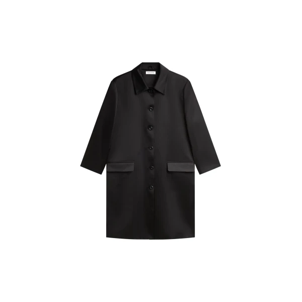 The Frankie Shop Vavin Satin Long Jacket - Black - Oversized Minimalist Jackets in Black - Shop at Coveti