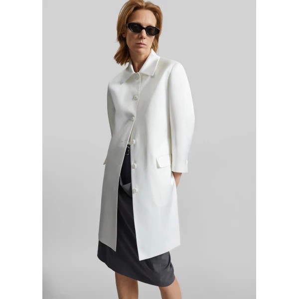 The Frankie Shop Vavin Satin Long Jacket – White, view 2