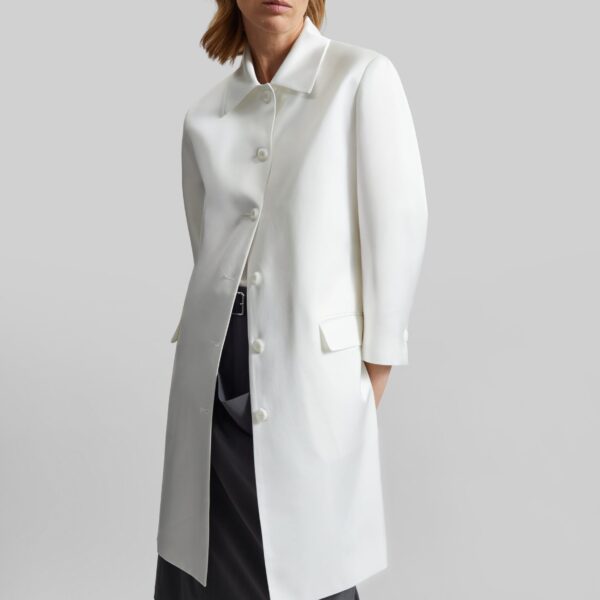 The Frankie Shop Vavin Satin Long Jacket - White - Oversized Minimalist Jackets in White - Shop at Coveti