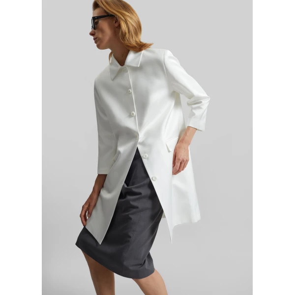The Frankie Shop Vavin Satin Long Jacket – White, view 3