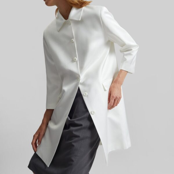 The Frankie Shop Vavin Satin Long Jacket - White - Oversized Minimalist Jackets in White - Shop at Coveti