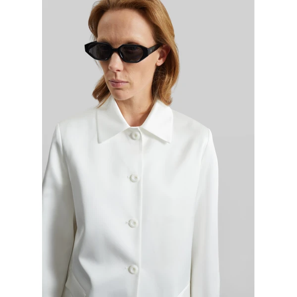 The Frankie Shop Vavin Satin Long Jacket – White, view 5