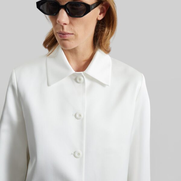 The Frankie Shop Vavin Satin Long Jacket - White - Oversized Minimalist Jackets in White - Shop at Coveti