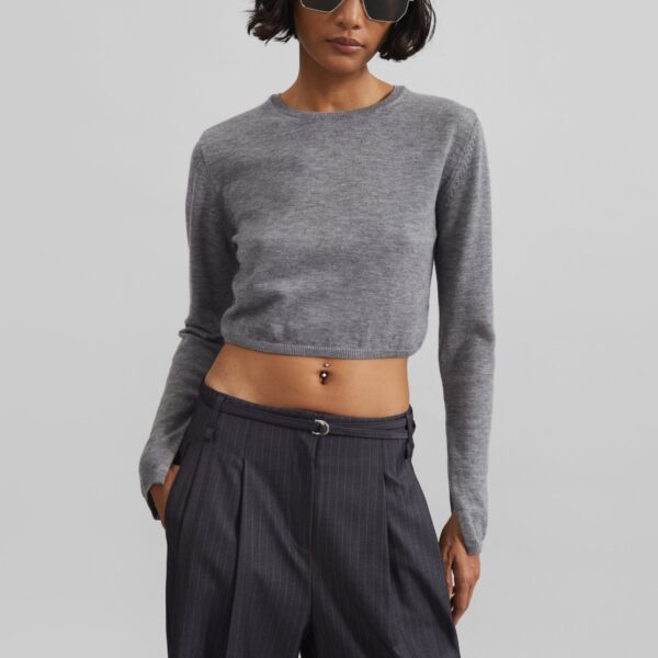 The Frankie Shop Veer Zip Cropped Sweater - Grey - Oversized Minimalist Knitwear in Grey - Shop at Coveti