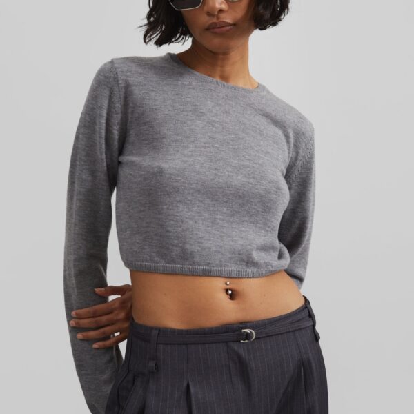 The Frankie Shop Veer Zip Cropped Sweater - Grey - Oversized Minimalist Knitwear in Grey - Shop at Coveti