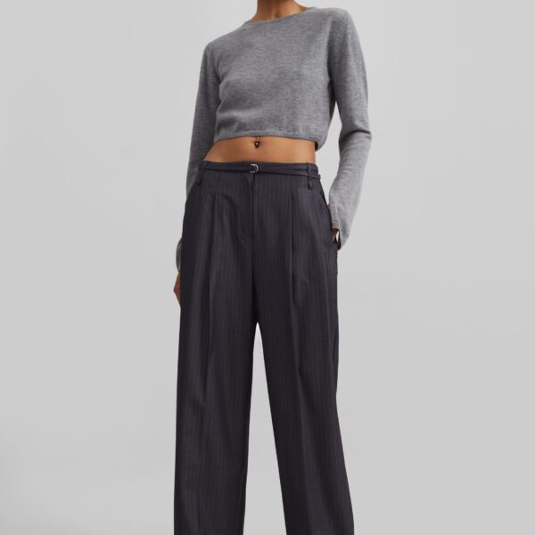 The Frankie Shop Veer Zip Cropped Sweater - Grey - Oversized Minimalist Knitwear in Grey - Shop at Coveti