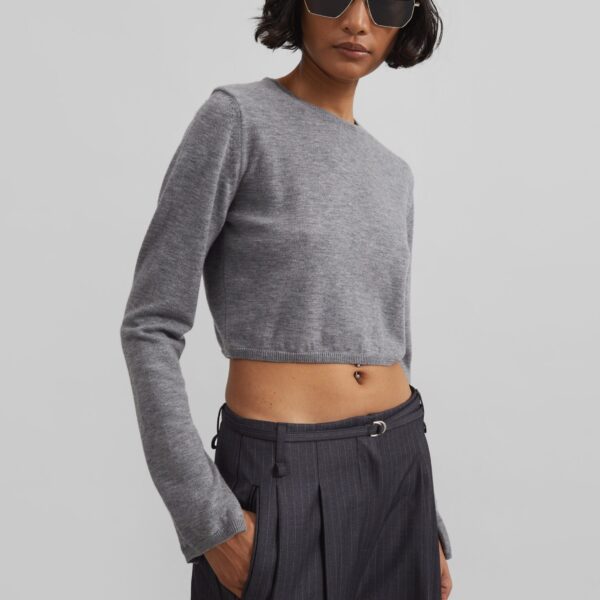 The Frankie Shop Veer Zip Cropped Sweater - Grey - Oversized Minimalist Knitwear in Grey - Shop at Coveti