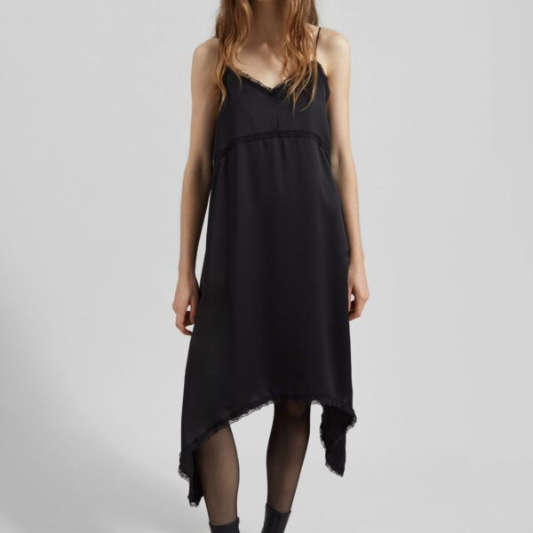 The Frankie Shop Velanne Satin Lace Trim Dress - Black - Oversized Minimalist Dresses in Black - Shop at Coveti