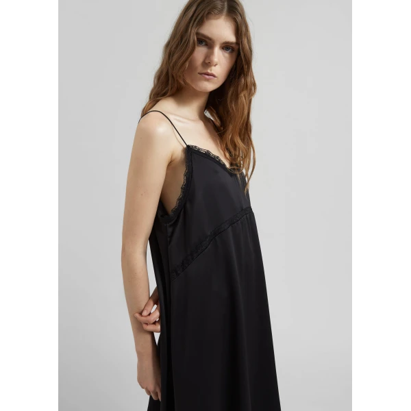 The Frankie Shop Velanne Satin Lace Trim Dress – Black, view 4