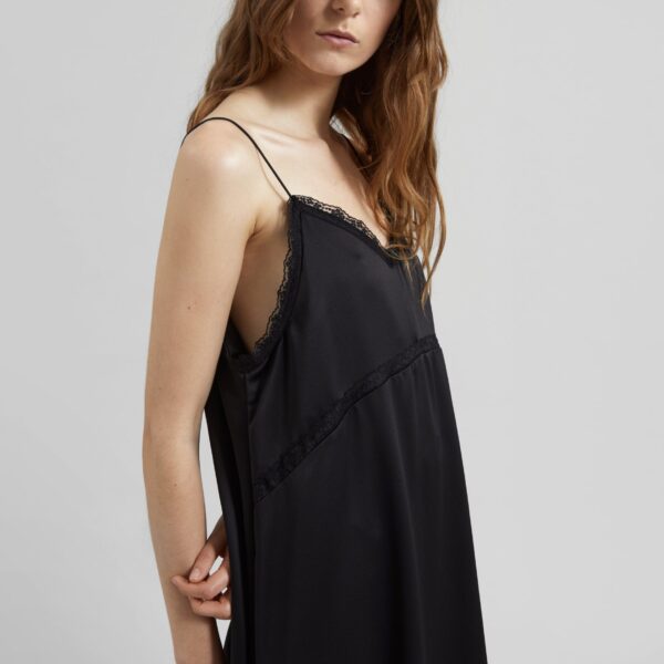 The Frankie Shop Velanne Satin Lace Trim Dress - Black - Oversized Minimalist Dresses in Black - Shop at Coveti