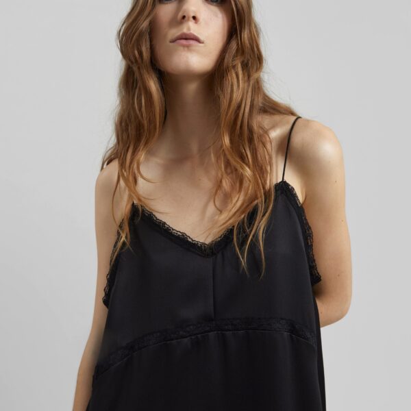 The Frankie Shop Velanne Satin Lace Trim Dress - Black - Oversized Minimalist Dresses in Black - Shop at Coveti