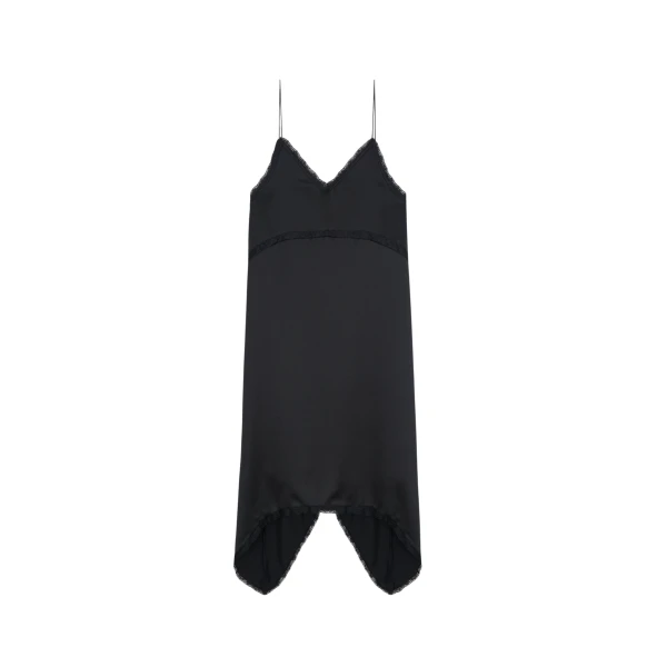 The Frankie Shop Velanne Satin Lace Trim Dress - Black - Oversized Minimalist Dresses in Black - Shop at Coveti