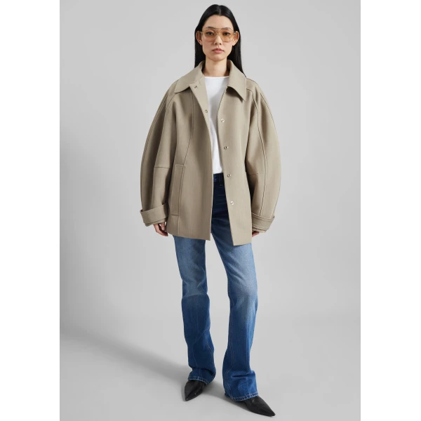 The Frankie Shop Venlo Curve Sleeve Belted Jacket – Beige, view 4