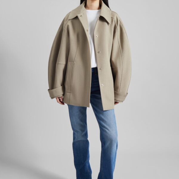The Frankie Shop Venlo Curve Sleeve Belted Jacket - Beige - Oversized Minimalist Jackets in Beige - Shop at Coveti