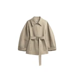 The Frankie Shop Venlo Curve Sleeve Belted Jacket - Beige - Oversized Minimalist Jackets in Beige - Shop at Coveti