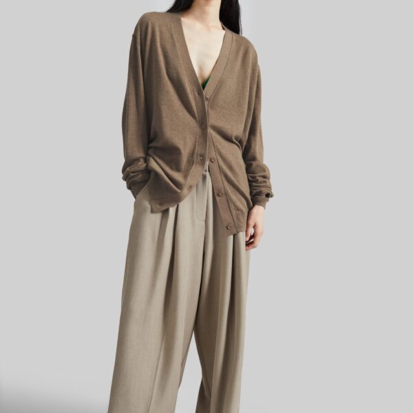 The Frankie Shop Venlo Pleated Trousers - Beige - Oversized Minimalist Pants in Beige - Shop at Coveti