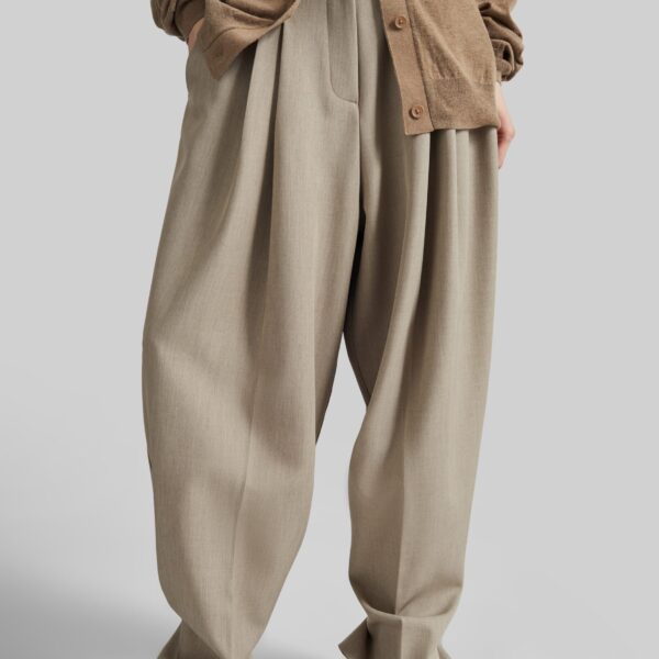 The Frankie Shop Venlo Pleated Trousers - Beige - Oversized Minimalist Pants in Beige - Shop at Coveti