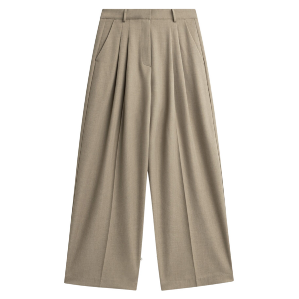 The Frankie Shop Venlo Pleated Trousers - Beige - Oversized Minimalist Pants in Beige - Shop at Coveti