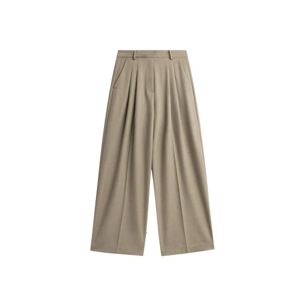 The Frankie Shop Venlo Pleated Trousers - Beige - Oversized Minimalist Pants in Beige - Shop at Coveti