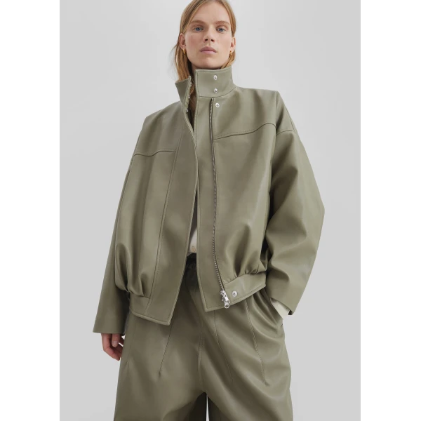 The Frankie Shop Veren Faux Leather Bomber Jacket – Sage, view 2