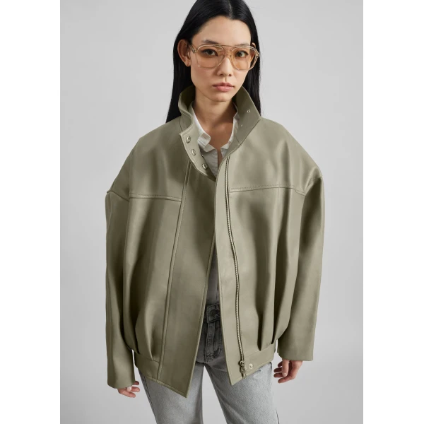 The Frankie Shop Veren Faux Leather Bomber Jacket – Sage, view 4