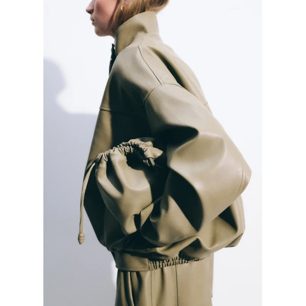 The Frankie Shop Veren Faux Leather Bomber Jacket – Sage, view 5
