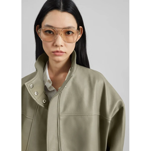 The Frankie Shop Veren Faux Leather Bomber Jacket – Sage, view 6