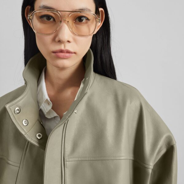 The Frankie Shop Veren Faux Leather Bomber Jacket - Sage - Oversized Minimalist Jackets in Green - Shop at Coveti