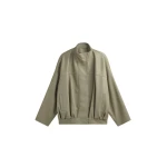The Frankie Shop Veren Faux Leather Bomber Jacket - Sage - Oversized Minimalist Jackets in Green - Shop at Coveti