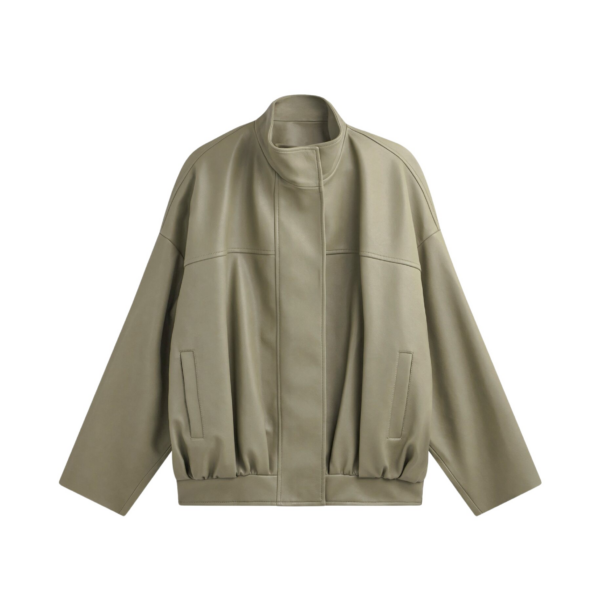 The Frankie Shop Veren Faux Leather Bomber Jacket - Sage - Oversized Minimalist Jackets in Green - Shop at Coveti
