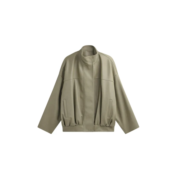 The Frankie Shop Veren Faux Leather Bomber Jacket - Sage - Oversized Minimalist Jackets in Green - Shop at Coveti