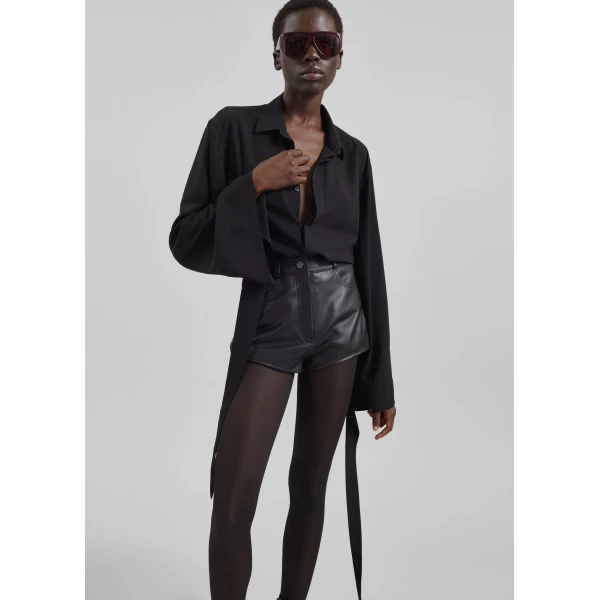 The Frankie Shop Verlin Sheer Chiffon Tie Cuff Shirt – Black, view 3