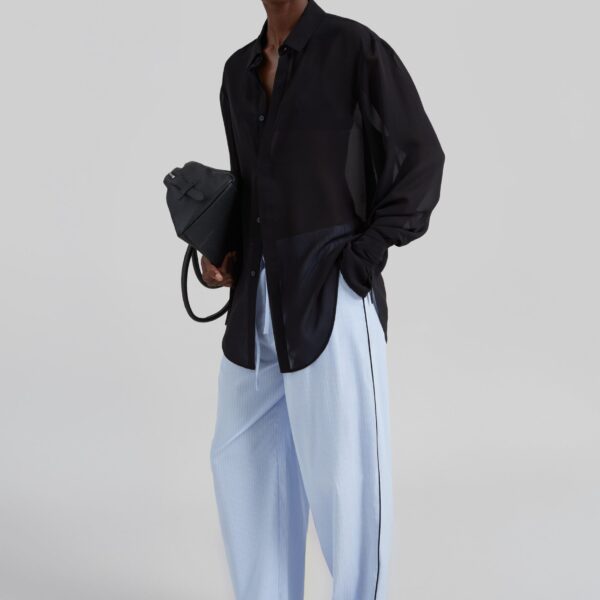 The Frankie Shop Verlin Sheer Chiffon Tie Cuff Shirt - Black - Oversized Minimalist Tops in Black - Shop at Coveti